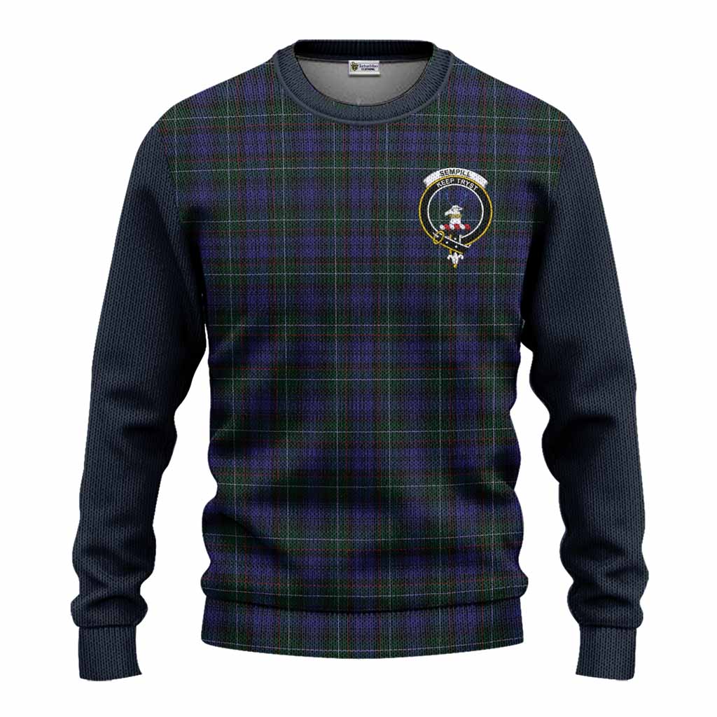 Sempill (Semple) Tartan Accent Knitted Sweater with Family Crest