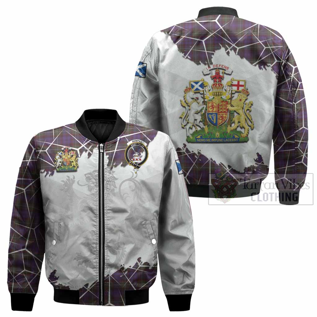 Sempill (Semple) Tartan Bomber Jacket with Family Crest and Lion Rampant Grunge Style