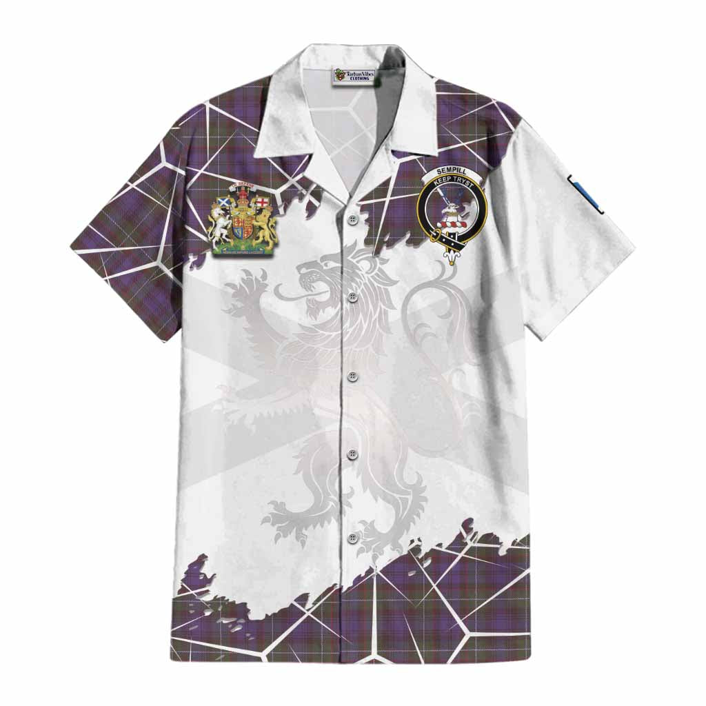 Sempill (Semple) Tartan Cotton Hawaiian Shirt with Family Crest and Lion Rampant Grunge Style