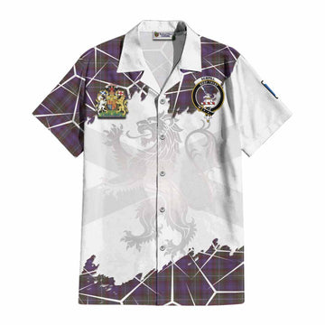 Sempill (Semple) Tartan Cotton Hawaiian Shirt with Family Crest and Lion Rampant Grunge Style