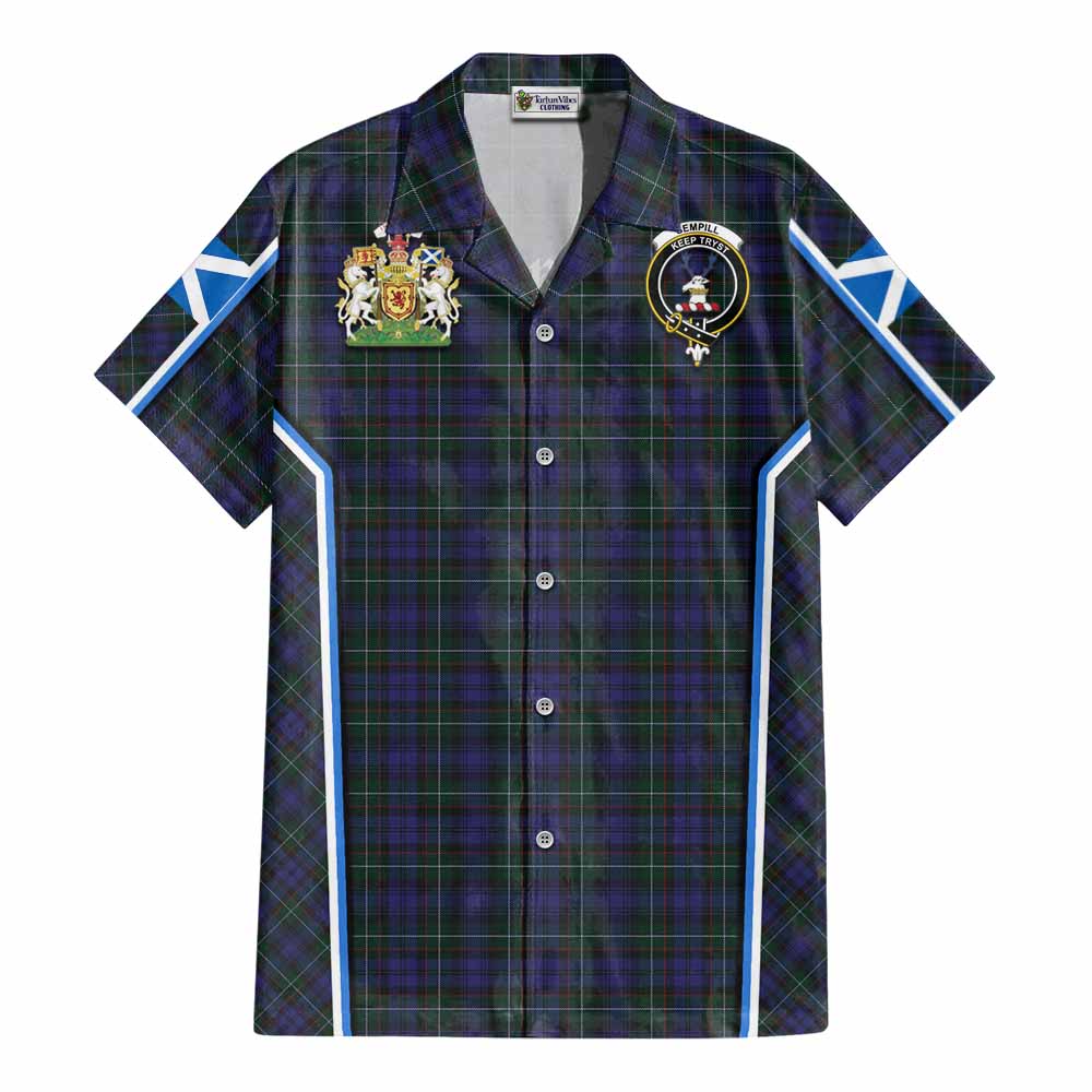 Sempill (Semple) Tartan Crest Cotton Hawaiian Shirt Scotland Coat of Arm Flag Style - Tartan Vibes Clothing