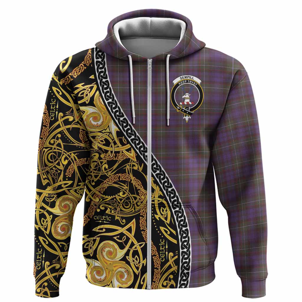 Sempill (Semple) Tartan Crest Hoodie Celtic Knot and Triple Trickle Spiral Symbols
