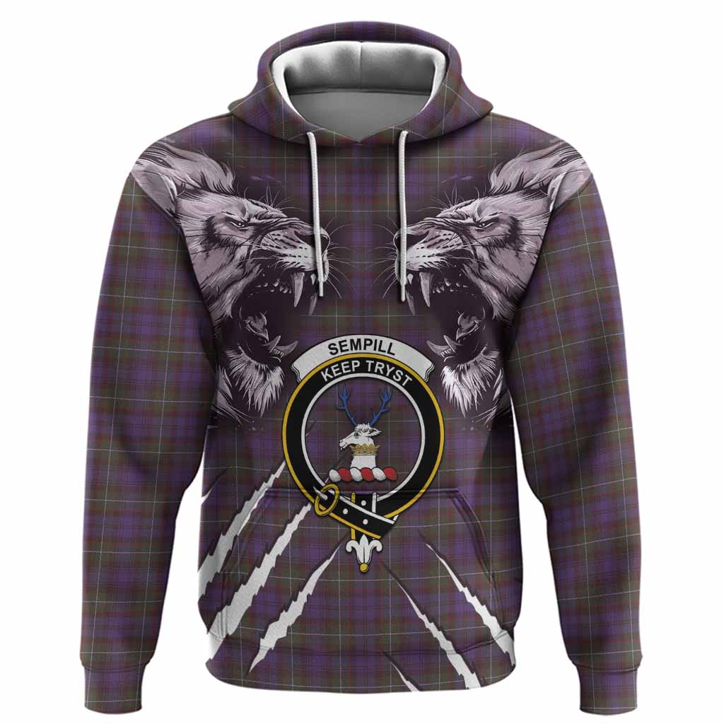 Sempill (Semple) Tartan Crest Hoodie Ferocious Lion Style