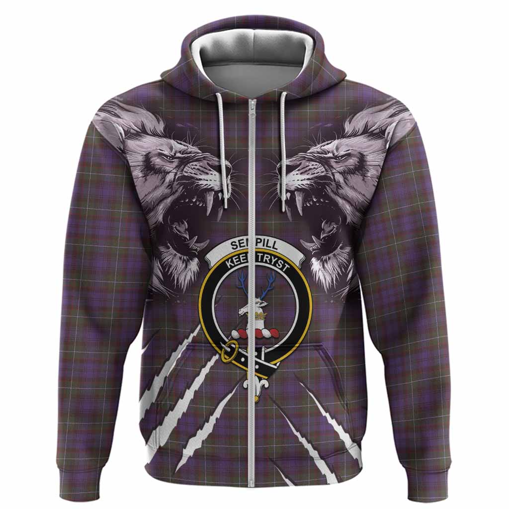 Sempill (Semple) Tartan Crest Hoodie Ferocious Lion Style
