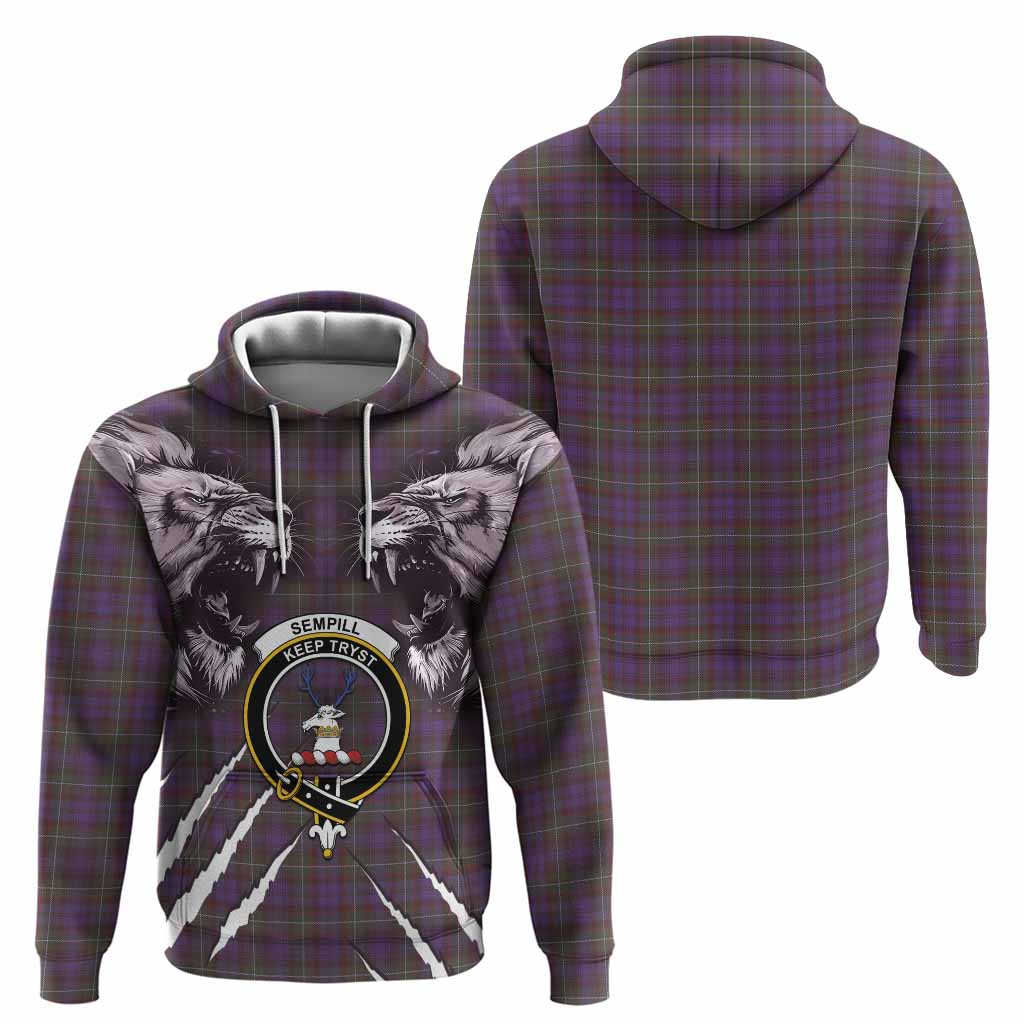 Sempill (Semple) Tartan Crest Hoodie Ferocious Lion Style