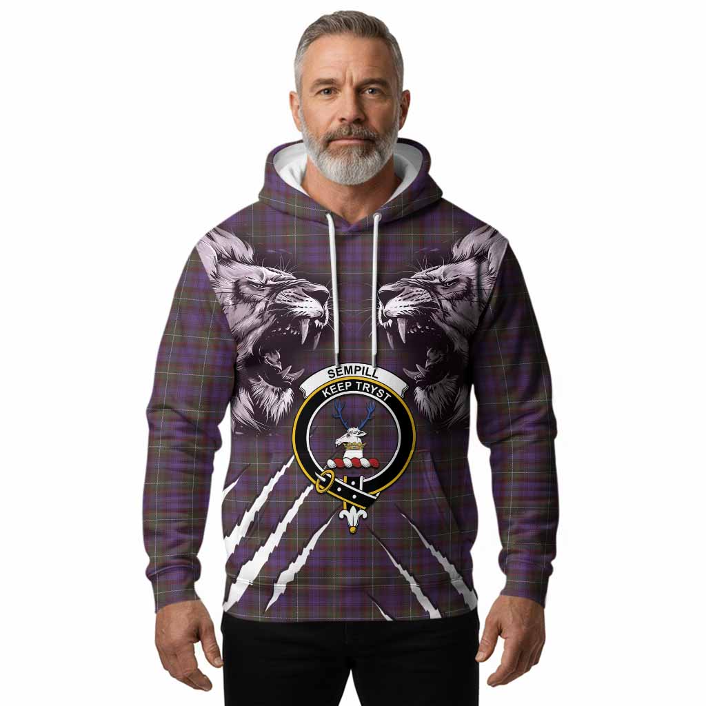 Sempill (Semple) Tartan Crest Hoodie Ferocious Lion Style