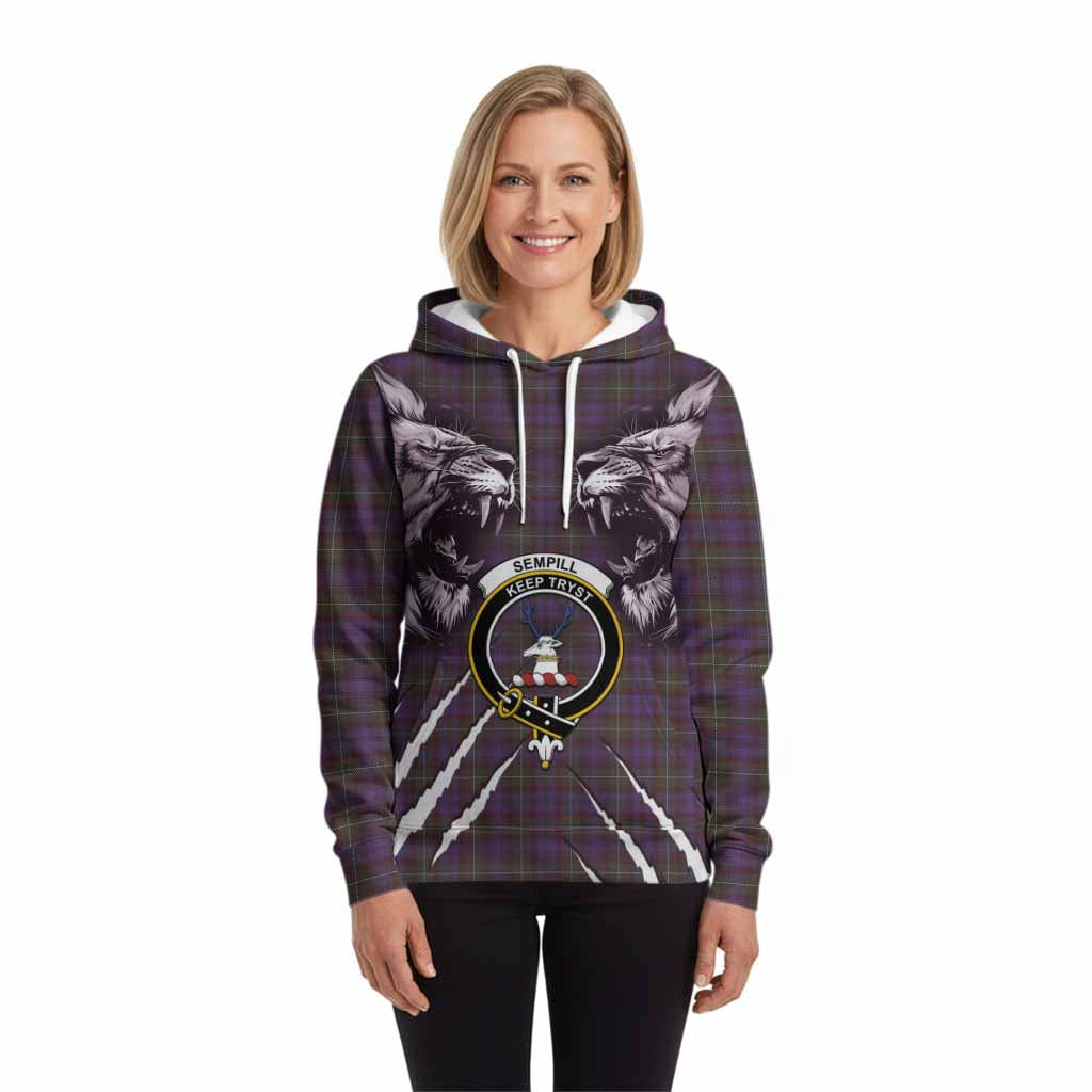 Sempill (Semple) Tartan Crest Hoodie Ferocious Lion Style