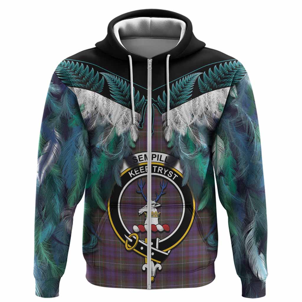 Sempill (Semple) Tartan Crest Hoodie New Zealand Maori Korowai Cloak