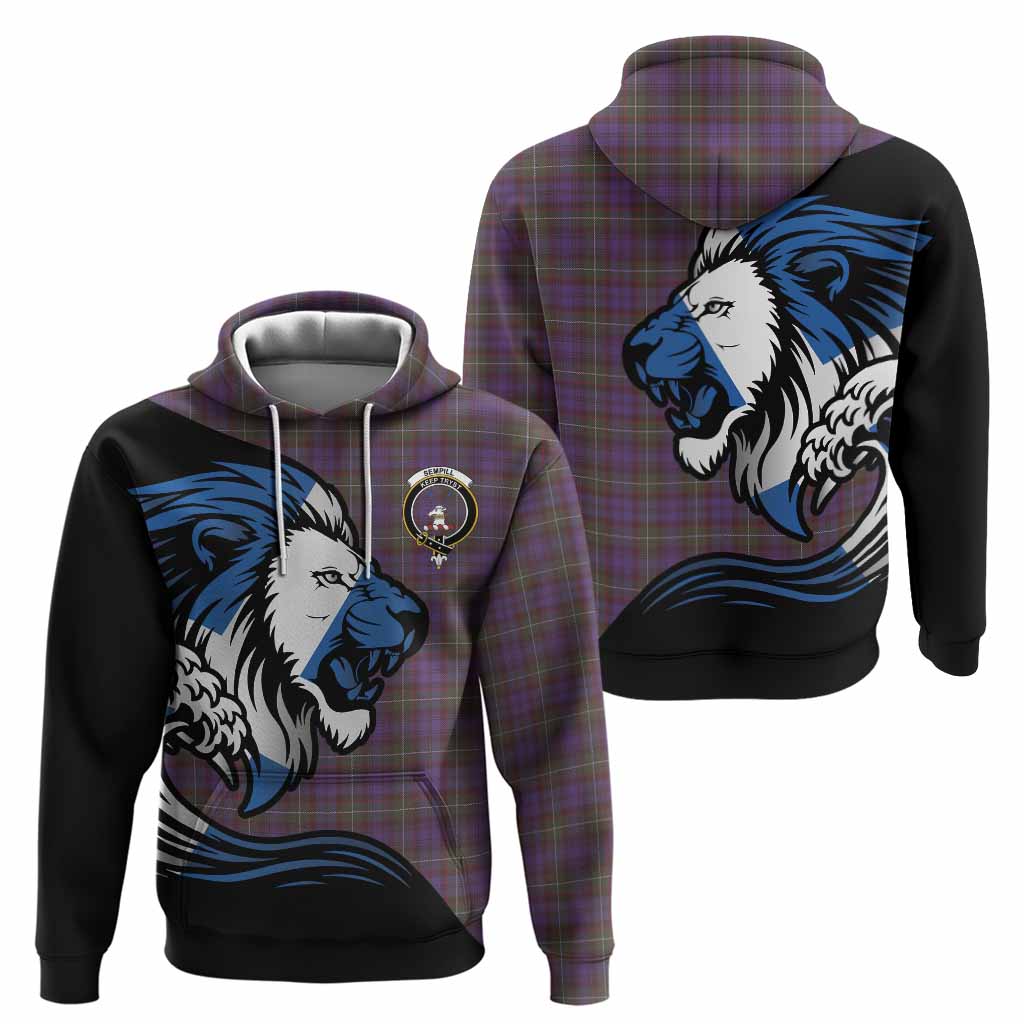 Sempill (Semple) Tartan Crest Hoodie Scottish Golden Lions Wave Flow
