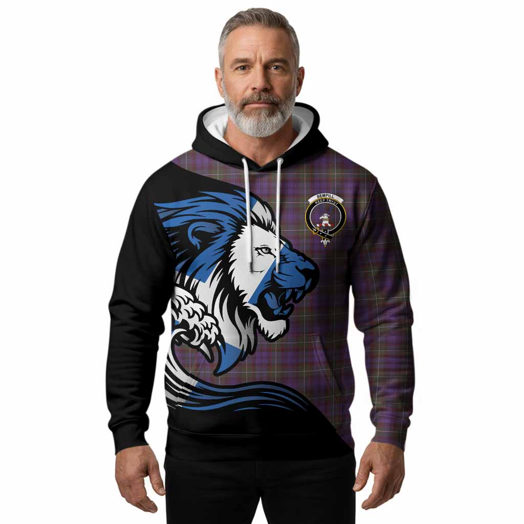 Sempill (Semple) Tartan Crest Hoodie Scottish Golden Lions Wave Flow