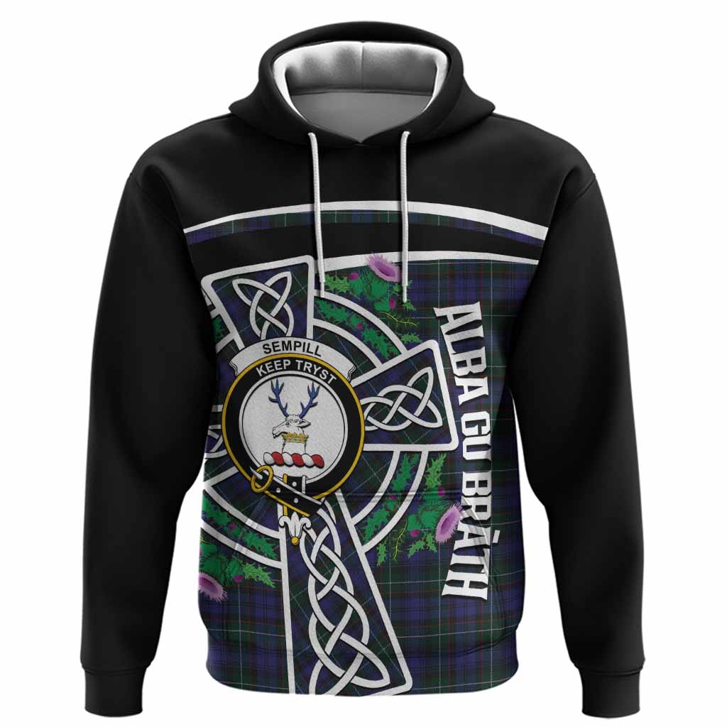 Sempill (Semple) Tartan Crest Hoodie Scottish Thistle Celtic Cross Alba Gu Brath