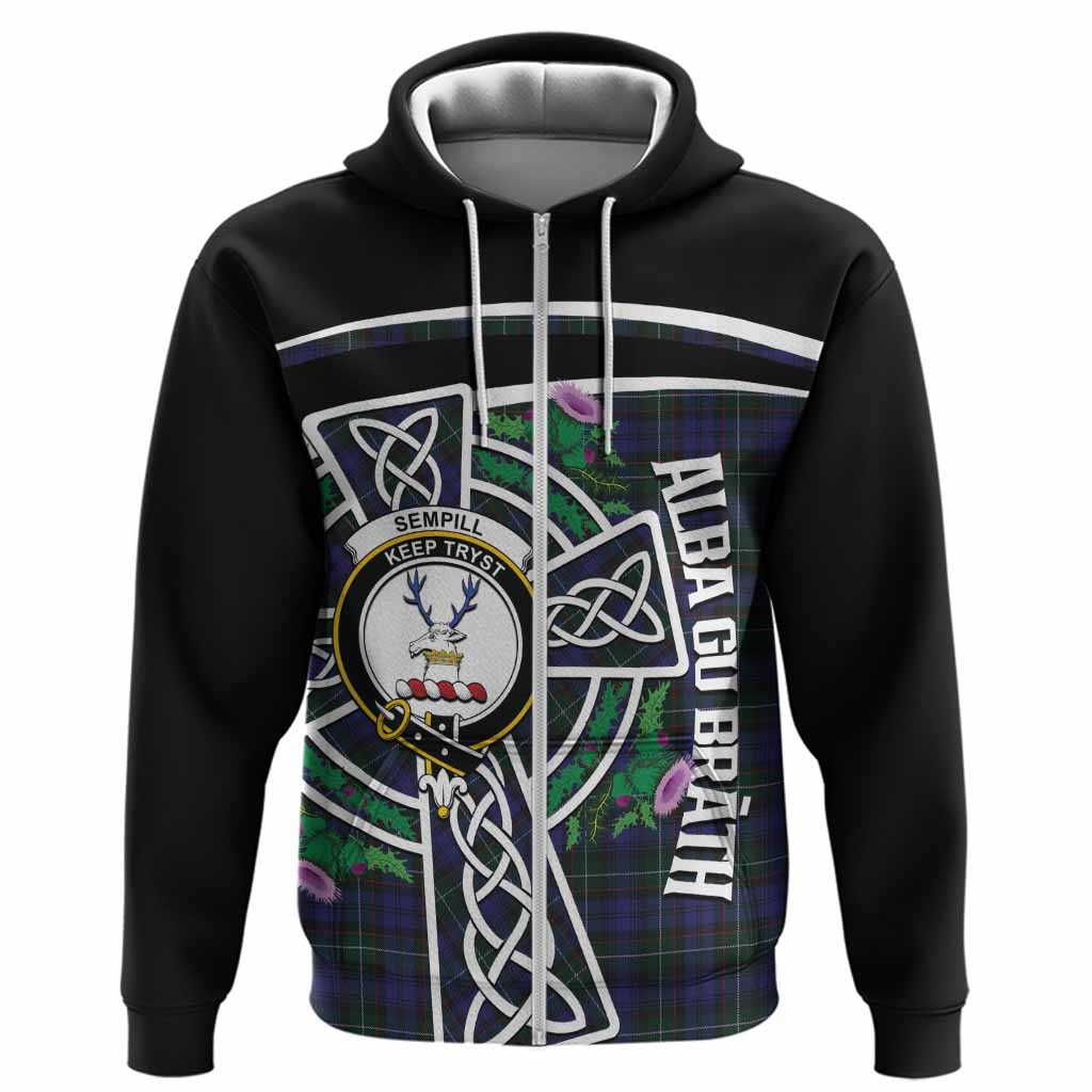 Sempill (Semple) Tartan Crest Hoodie Scottish Thistle Celtic Cross Alba Gu Brath
