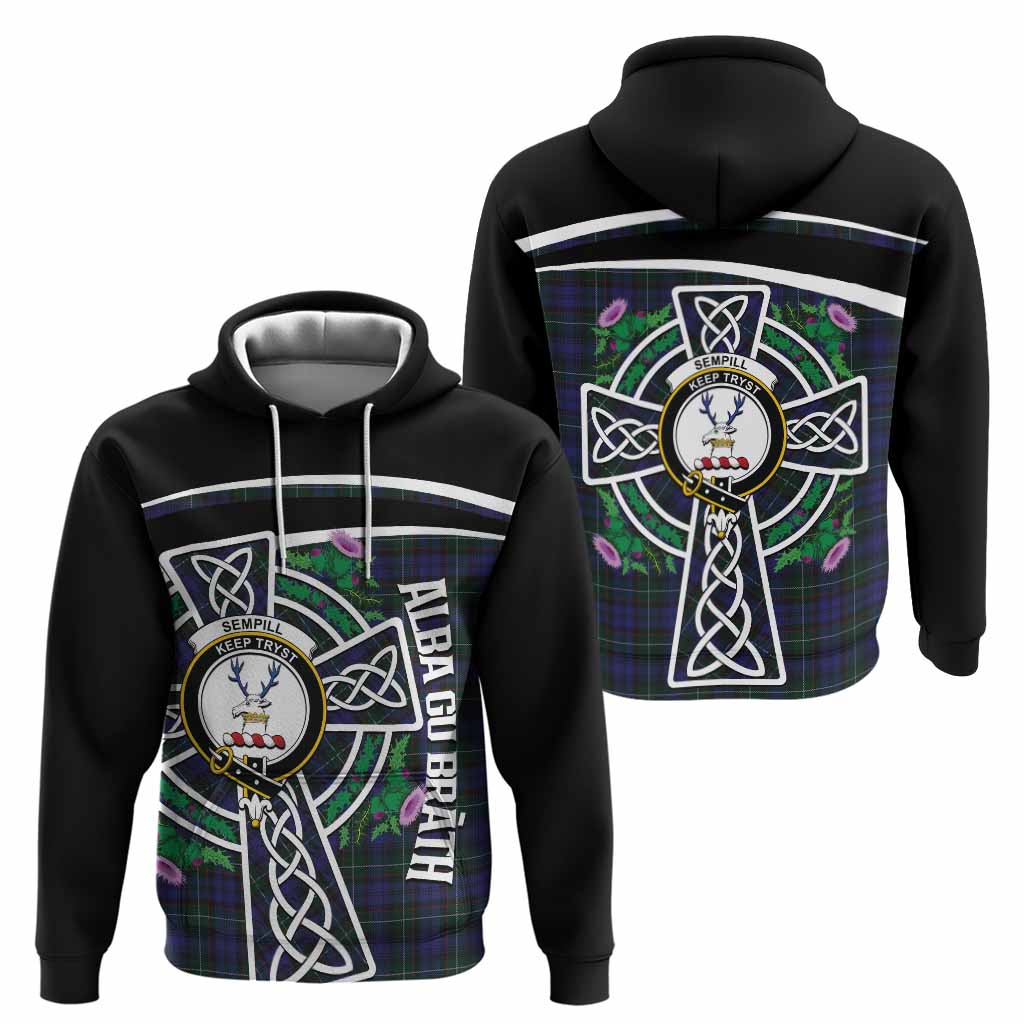 Sempill (Semple) Tartan Crest Hoodie Scottish Thistle Celtic Cross Alba Gu Brath