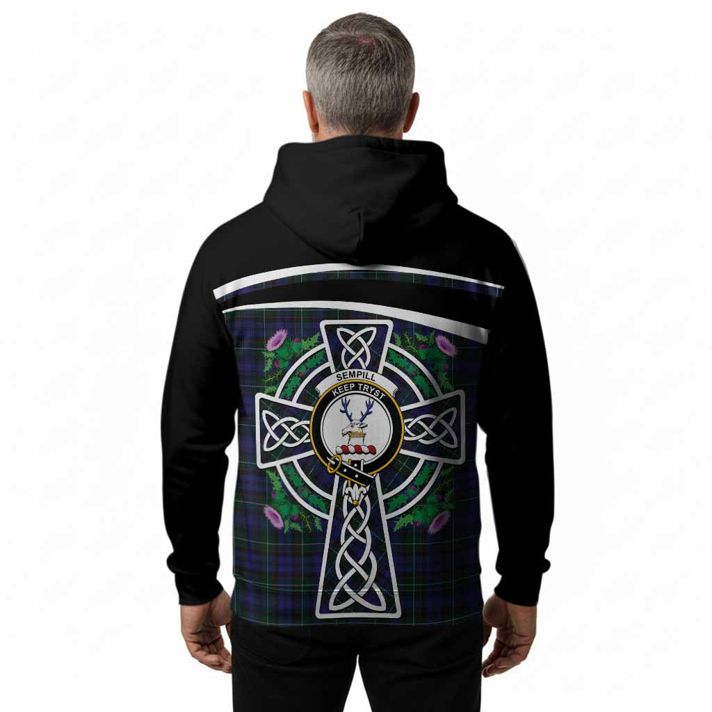 Sempill (Semple) Tartan Crest Hoodie Scottish Thistle Celtic Cross Alba Gu Brath