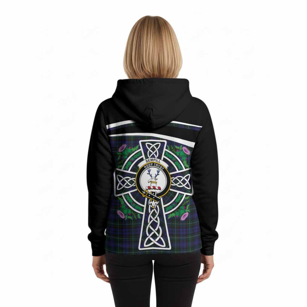Sempill (Semple) Tartan Crest Hoodie Scottish Thistle Celtic Cross Alba Gu Brath