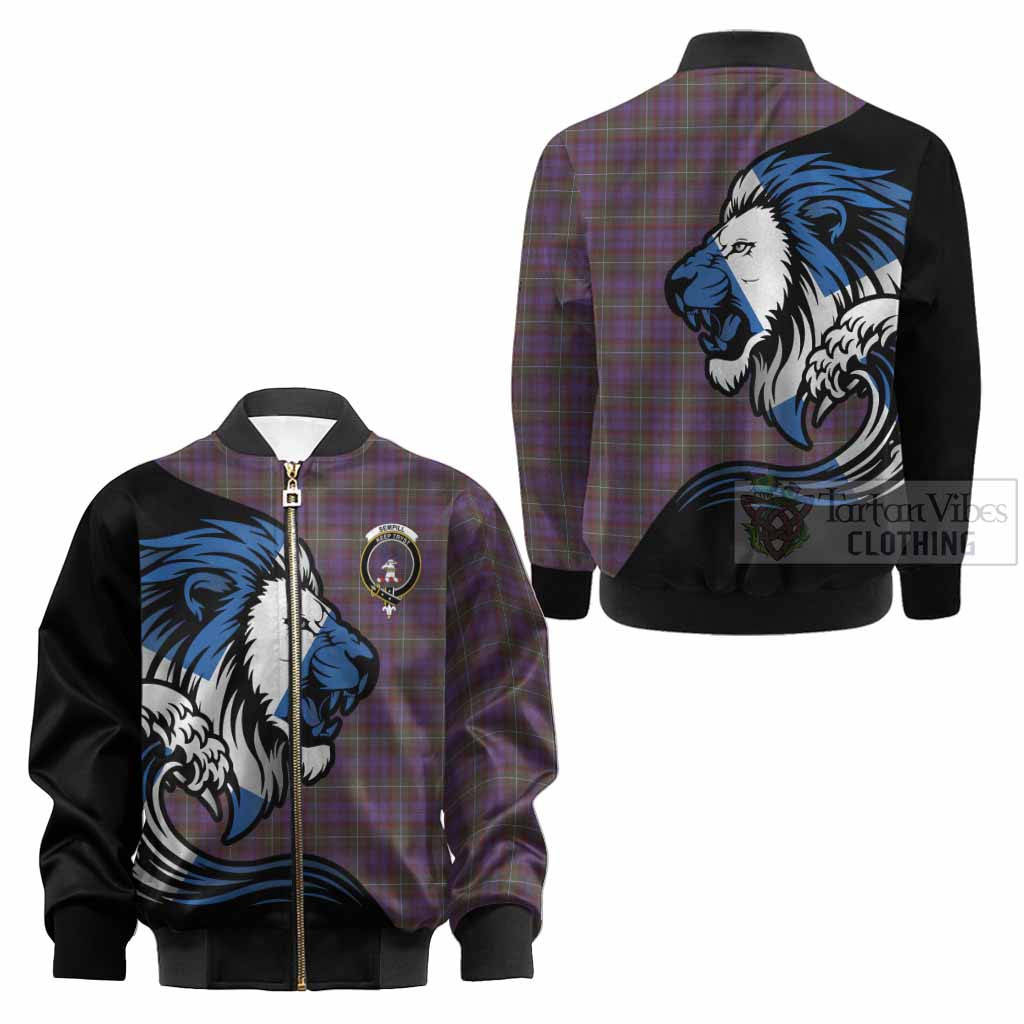 Sempill (Semple) Tartan Crest Kid Bomber Jacket Scottish Golden Lions Wave Flow