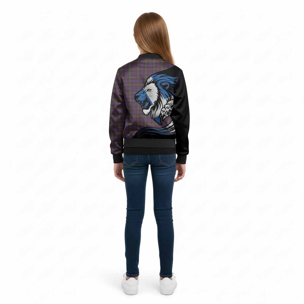 Sempill (Semple) Tartan Crest Kid Bomber Jacket Scottish Golden Lions Wave Flow