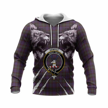 Sempill (Semple) Tartan Crest Knitted Hoodie Ferocious Lion Style