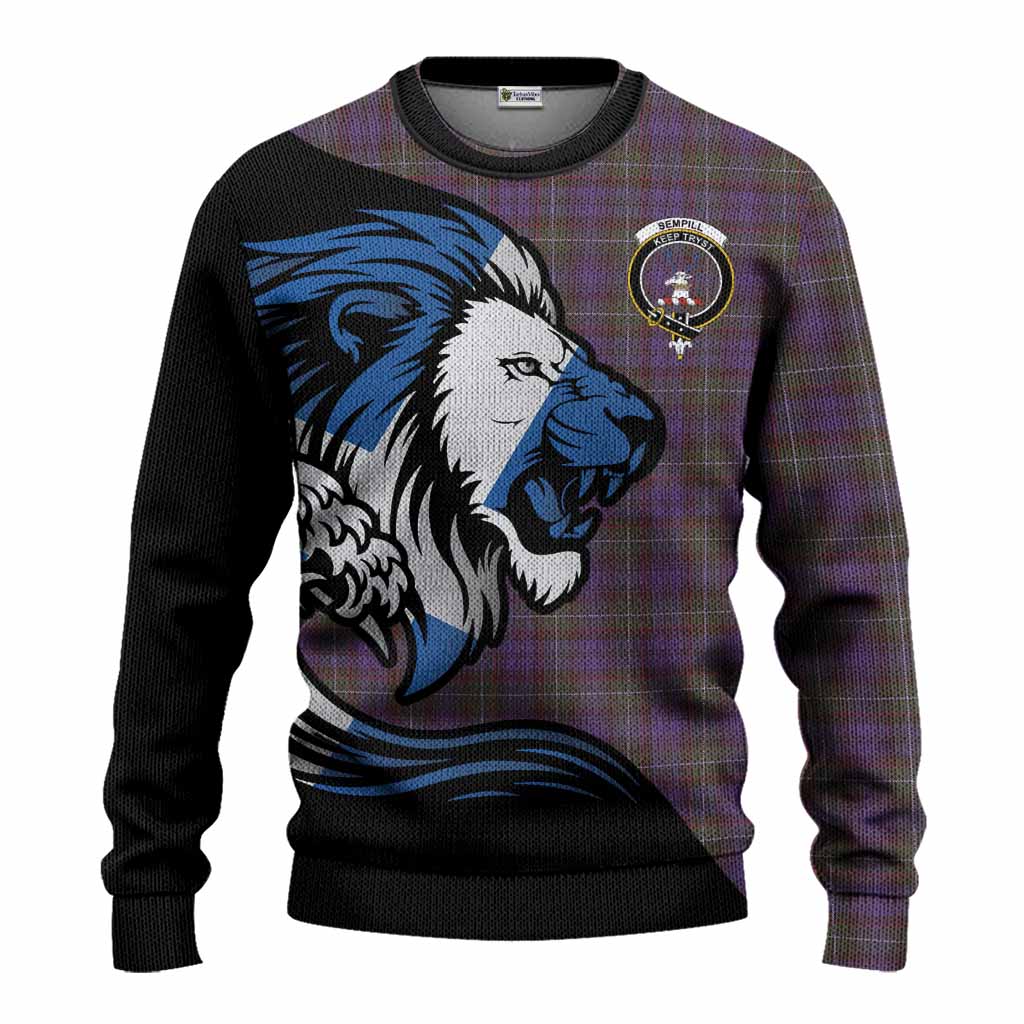 Sempill (Semple) Tartan Crest Knitted Sweater Scottish Golden Lions Wave Flow