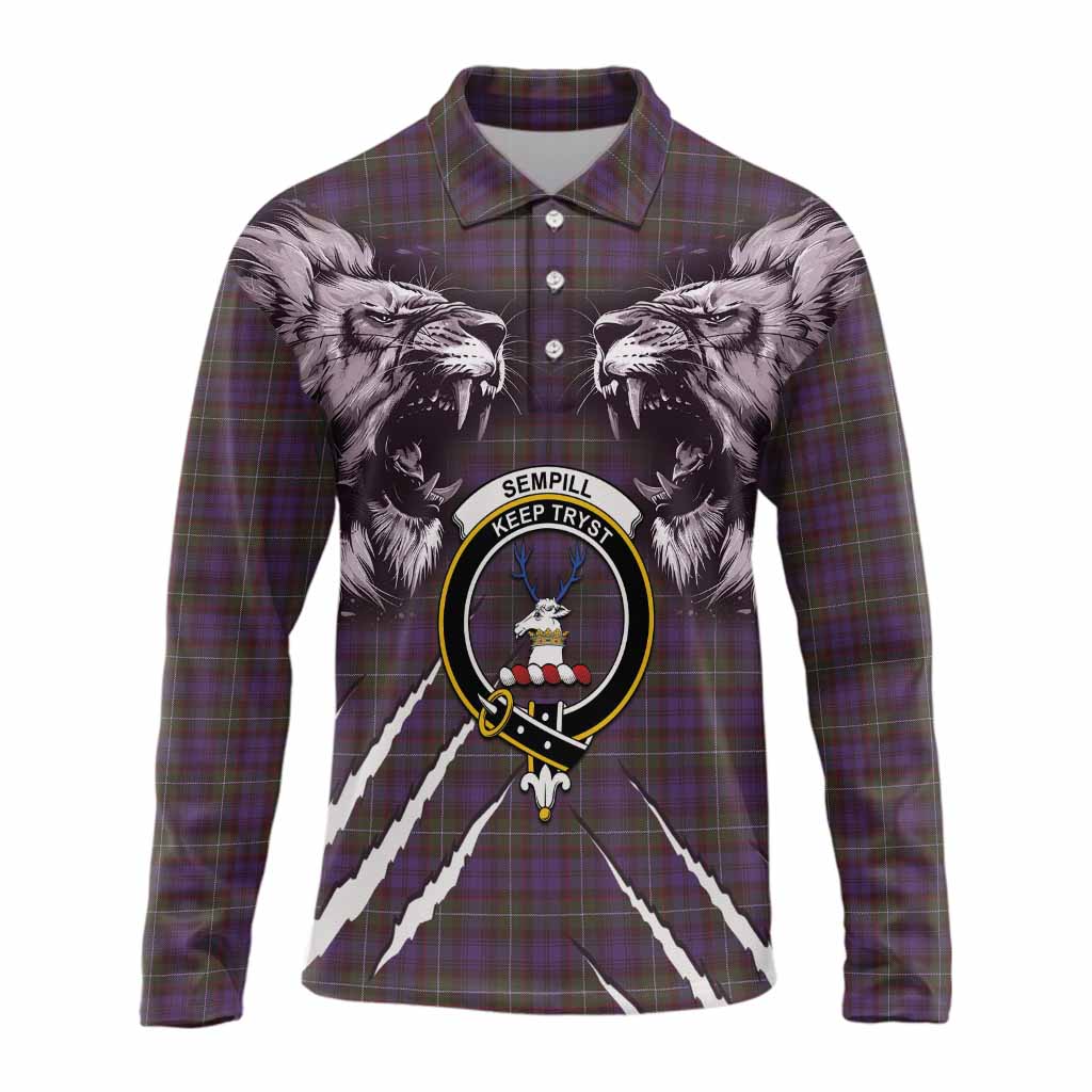 Sempill (Semple) Tartan Crest Long Sleeve Polo Shirt Ferocious Lion Style
