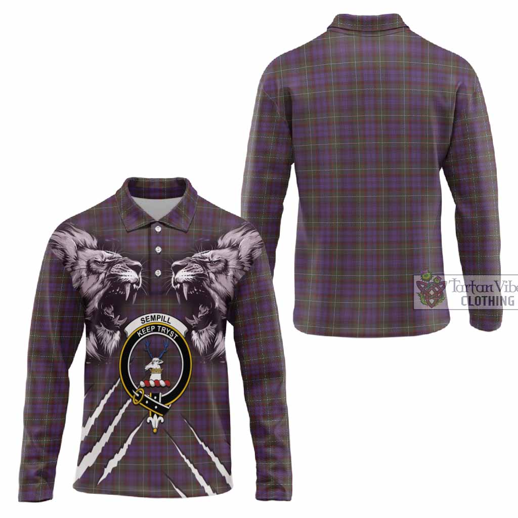 Sempill (Semple) Tartan Crest Long Sleeve Polo Shirt Ferocious Lion Style