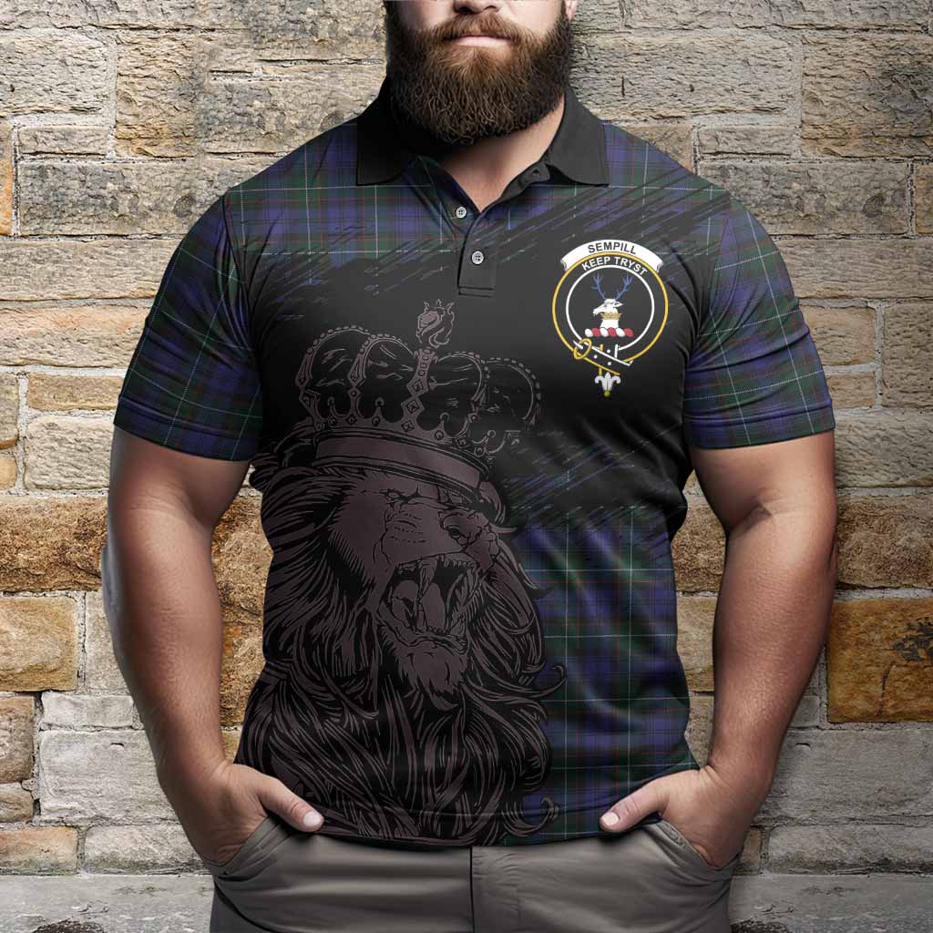 Sempill (Semple) Tartan Crest Polo Shirt Crowned Lion Heritage Style