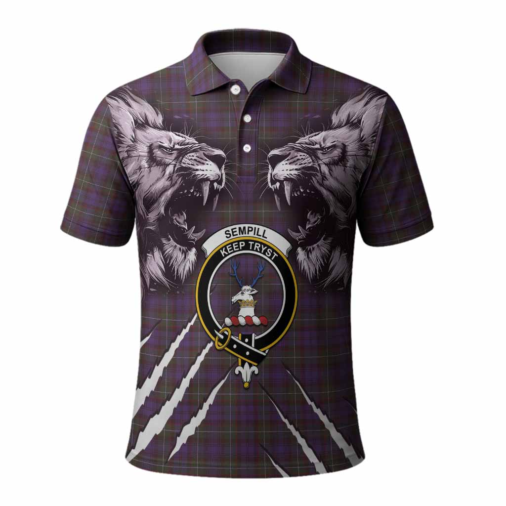 Sempill (Semple) Tartan Crest Polo Shirt Ferocious Lion Style