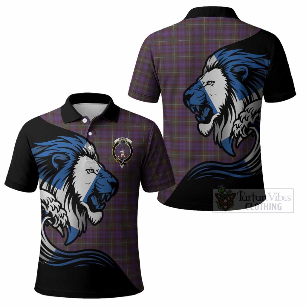 Sempill (Semple) Tartan Crest Polo Shirt Scottish Golden Lions Wave Flow