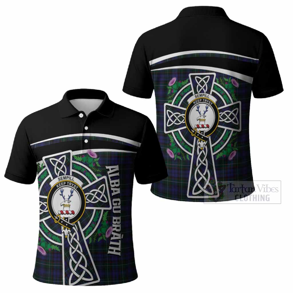 Sempill (Semple) Tartan Crest Polo Shirt Scottish Thistle Celtic Cross Alba Gu Brath