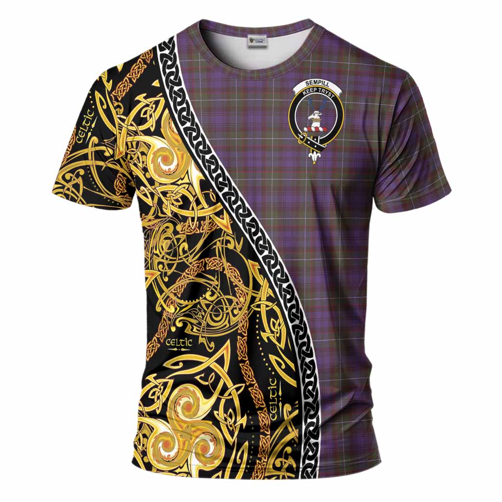 Sempill (Semple) Tartan Crest T-Shirt Celtic Knot and Triple Trickle Spiral Symbols
