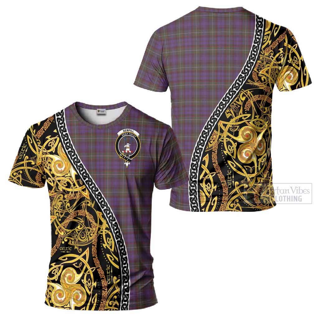 Sempill (Semple) Tartan Crest T-Shirt Celtic Knot and Triple Trickle Spiral Symbols