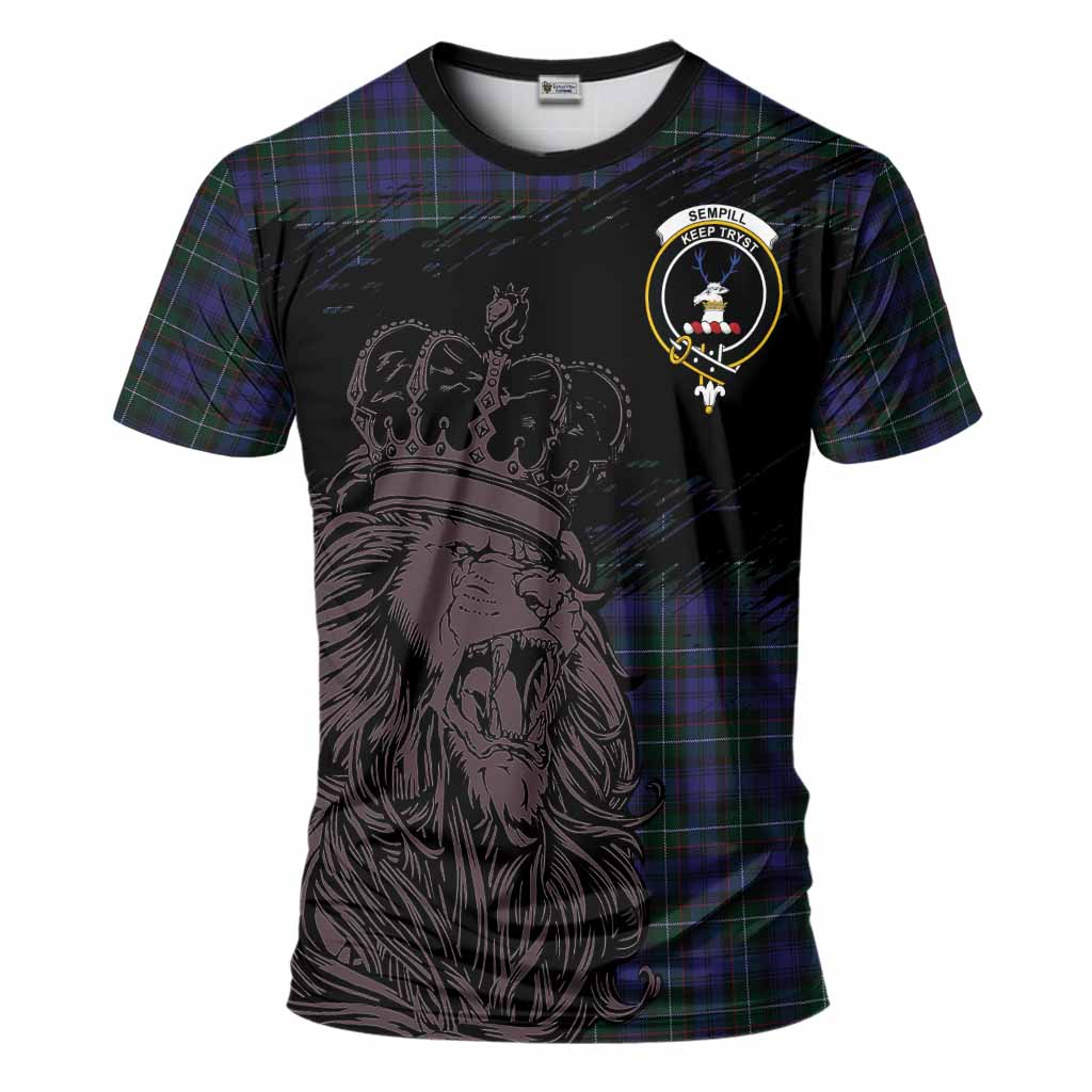 Sempill (Semple) Tartan Crest T-Shirt Crowned Lion Heritage Style