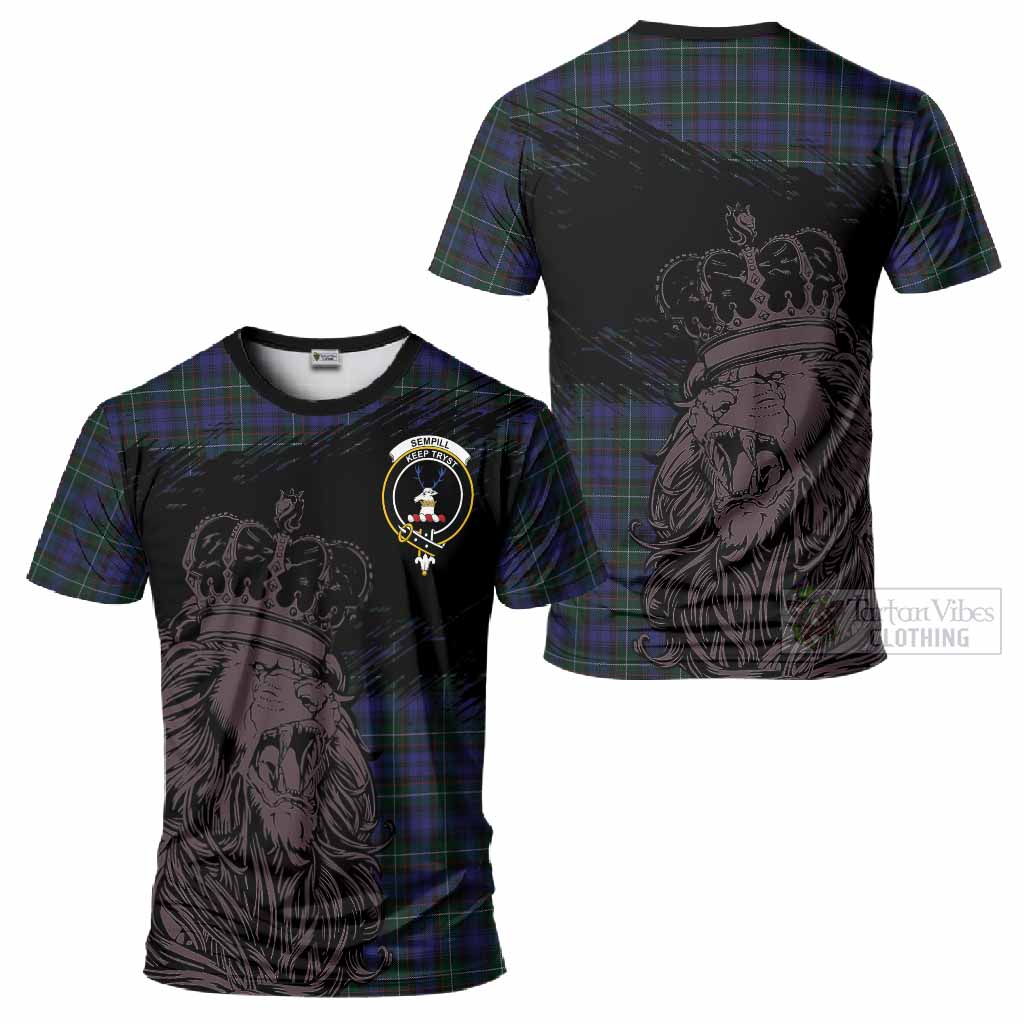Sempill (Semple) Tartan Crest T-Shirt Crowned Lion Heritage Style