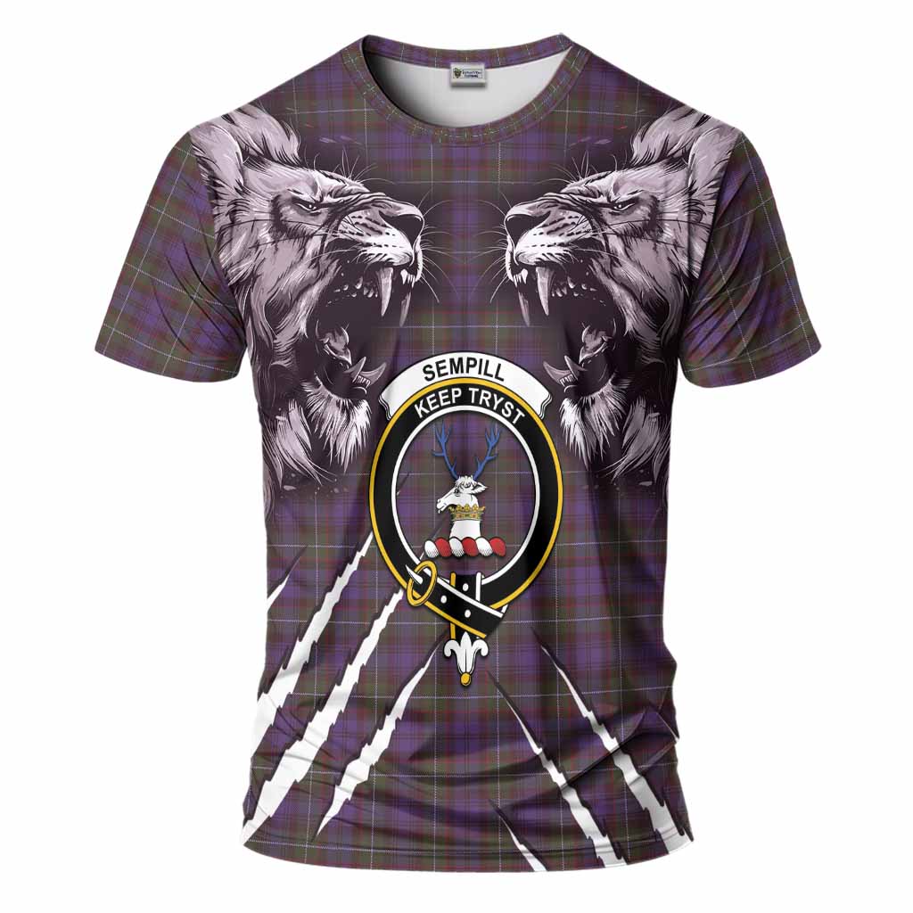 Sempill (Semple) Tartan Crest T-Shirt Ferocious Lion Style