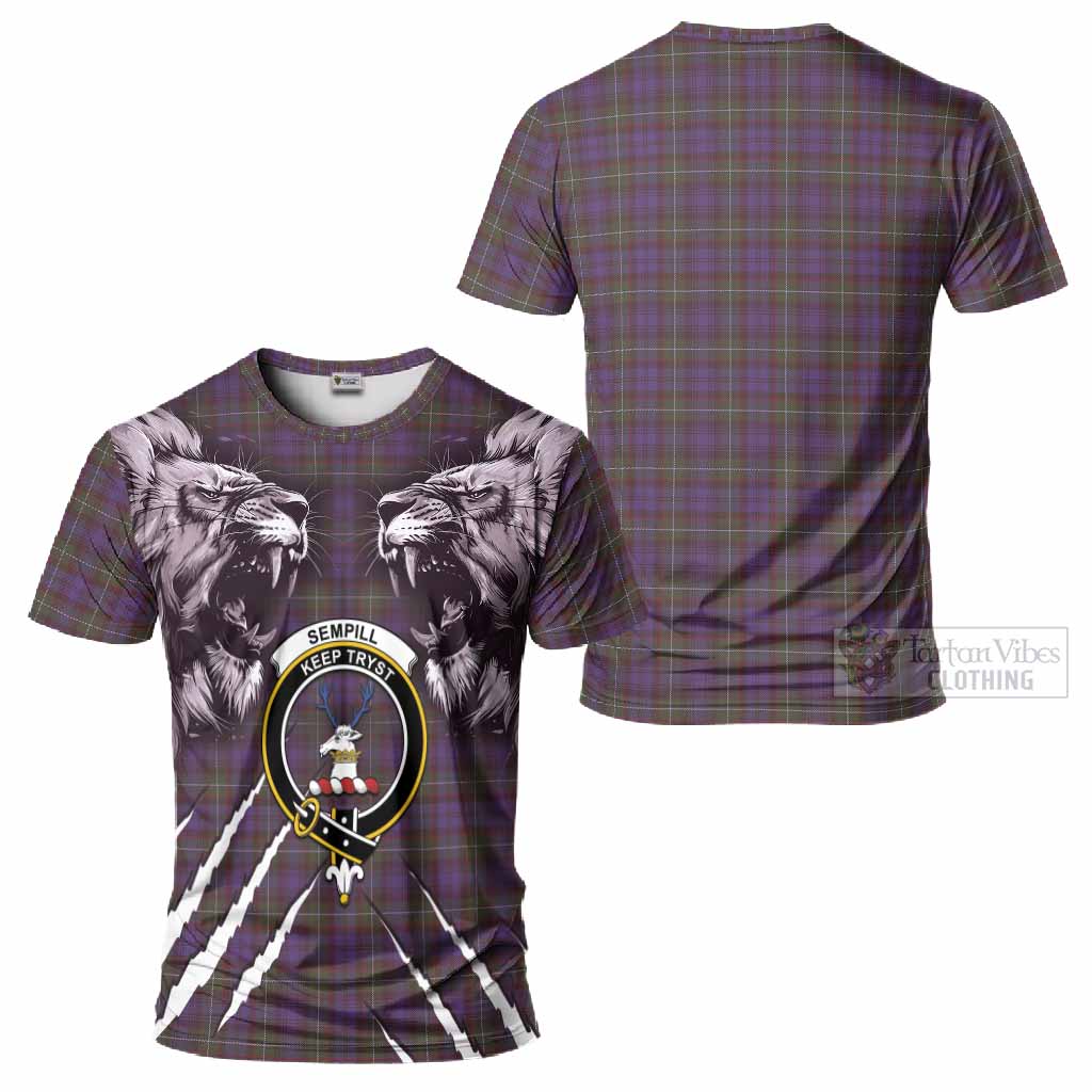 Sempill (Semple) Tartan Crest T-Shirt Ferocious Lion Style