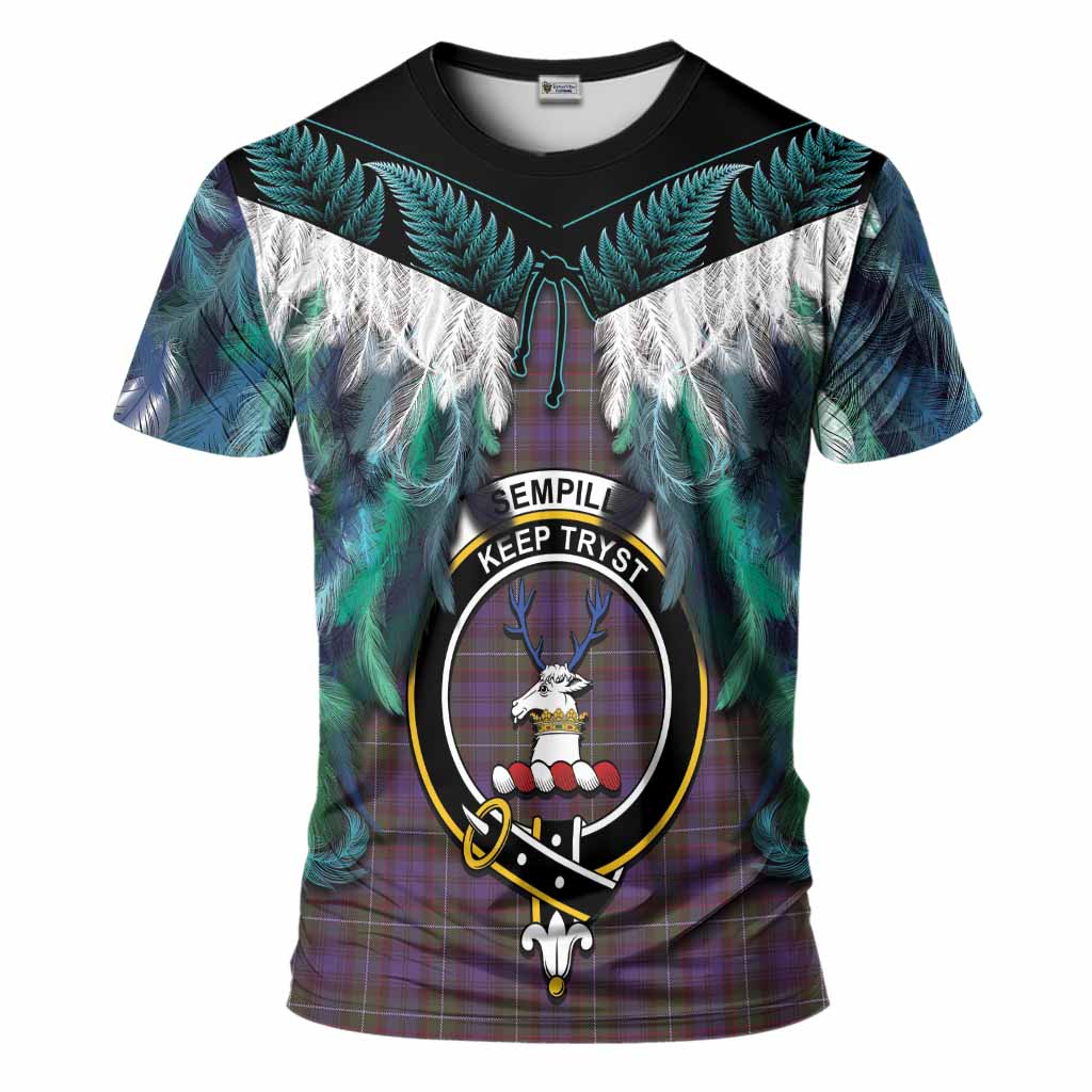 Sempill (Semple) Tartan Crest T-Shirt New Zealand Maori Korowai Cloak