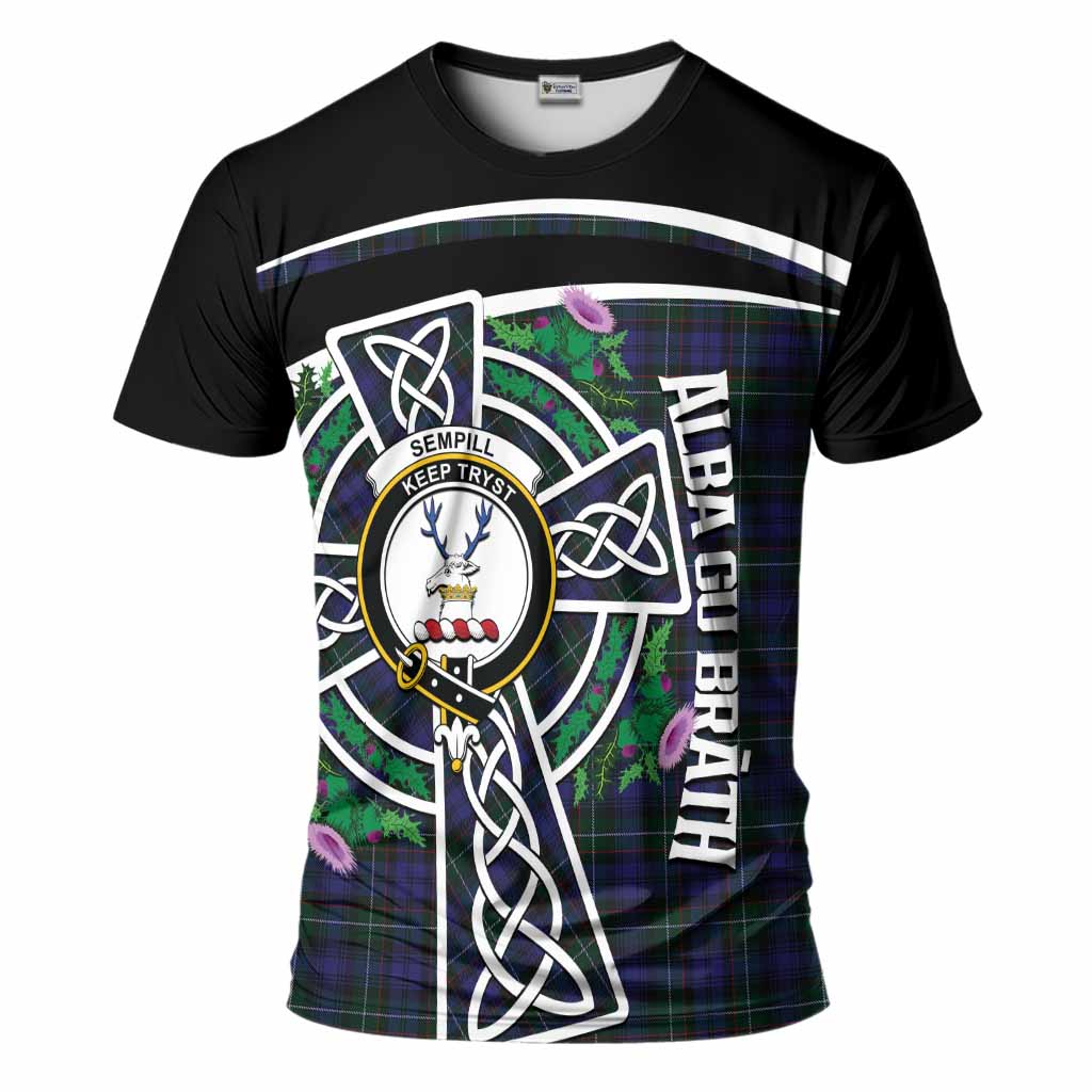 Sempill (Semple) Tartan Crest T-Shirt Scottish Thistle Celtic Cross Alba Gu Brath