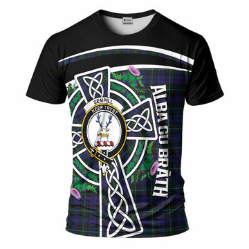 Sempill (Semple) Tartan Crest T-Shirt Scottish Thistle Celtic Cross Alba Gu Brath