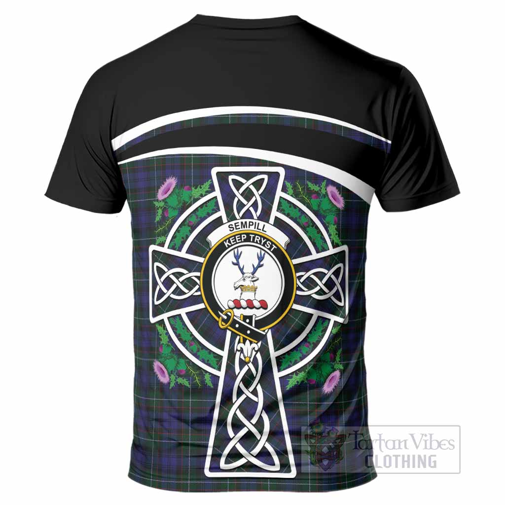 Sempill (Semple) Tartan Crest T-Shirt Scottish Thistle Celtic Cross Alba Gu Brath