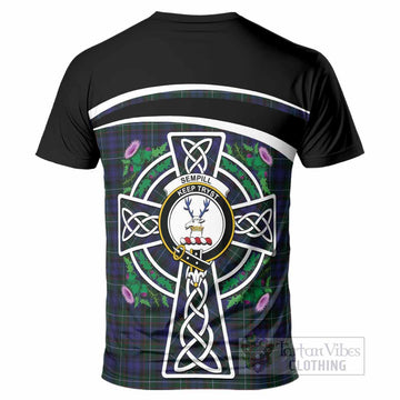 Sempill (Semple) Tartan Crest T-Shirt Scottish Thistle Celtic Cross Alba Gu Brath
