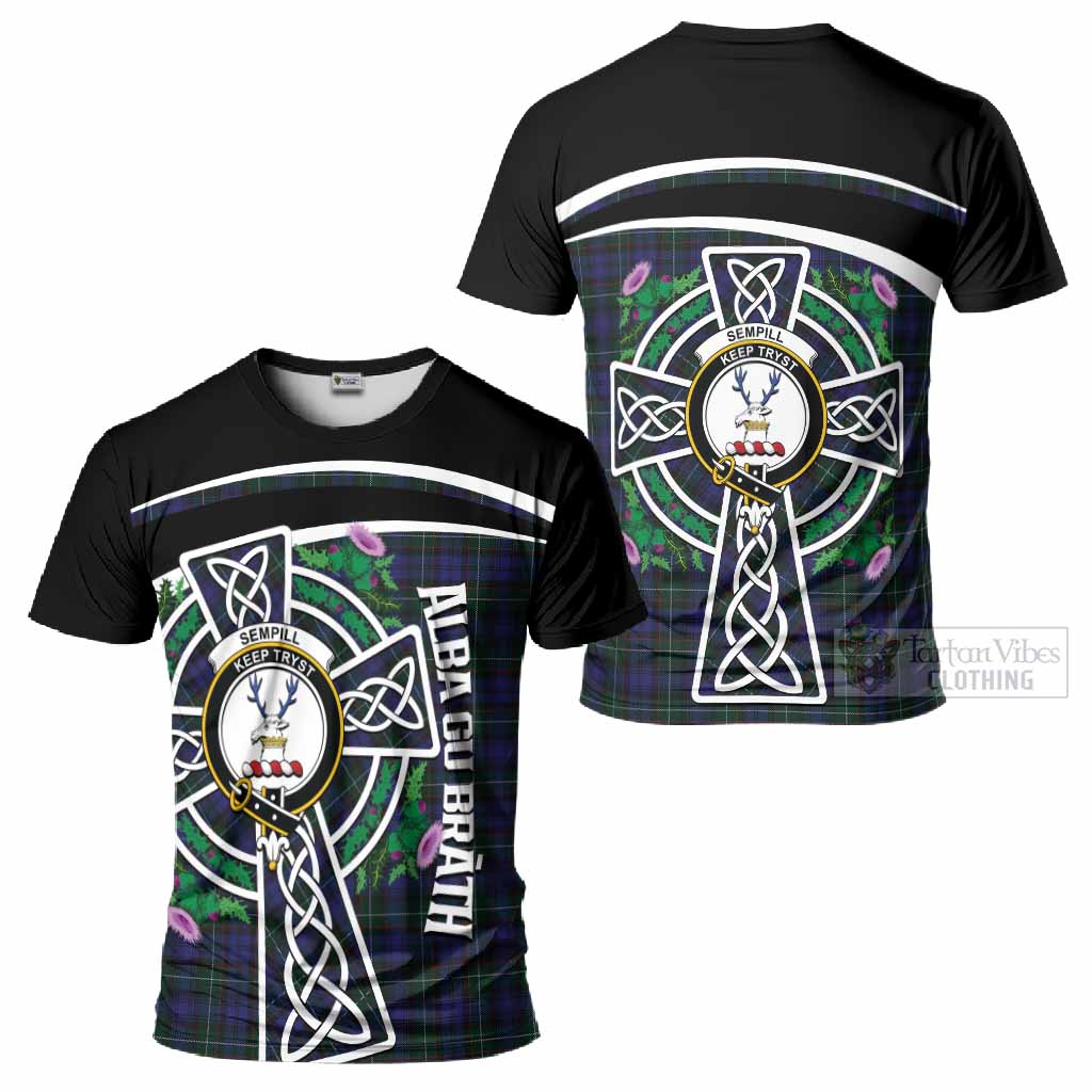 Sempill (Semple) Tartan Crest T-Shirt Scottish Thistle Celtic Cross Alba Gu Brath