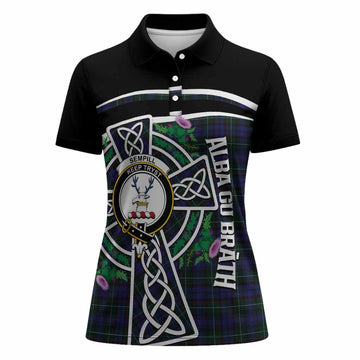 Sempill (Semple) Tartan Crest Women Polo Shirt Scottish Thistle Celtic Cross Alba Gu Brath