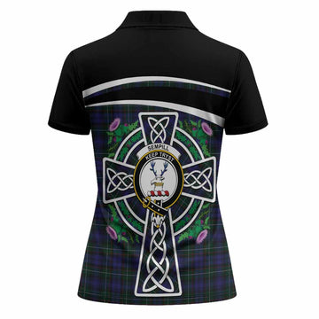 Sempill (Semple) Tartan Crest Women Polo Shirt Scottish Thistle Celtic Cross Alba Gu Brath