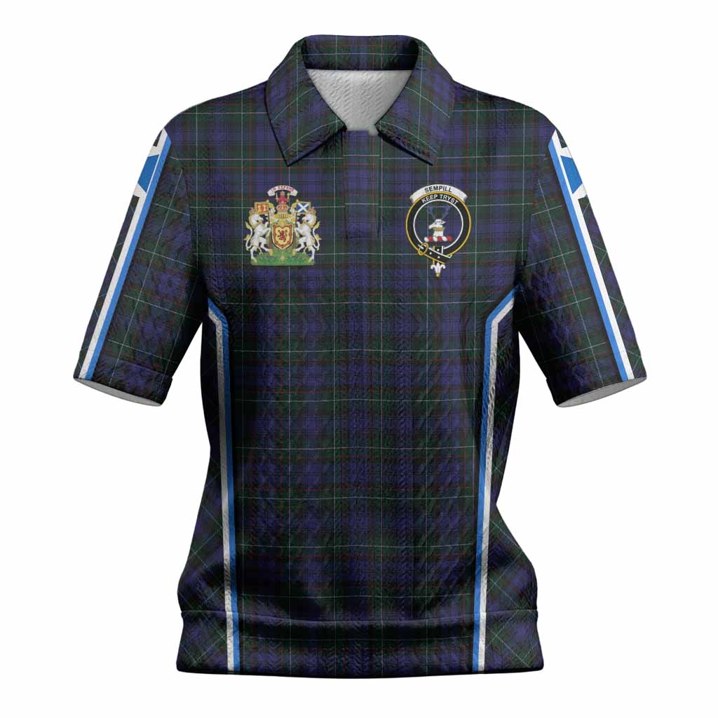 Sempill (Semple) Tartan Crest Women’s Polo Sweater Top Scotland Coat of Arm Flag Style