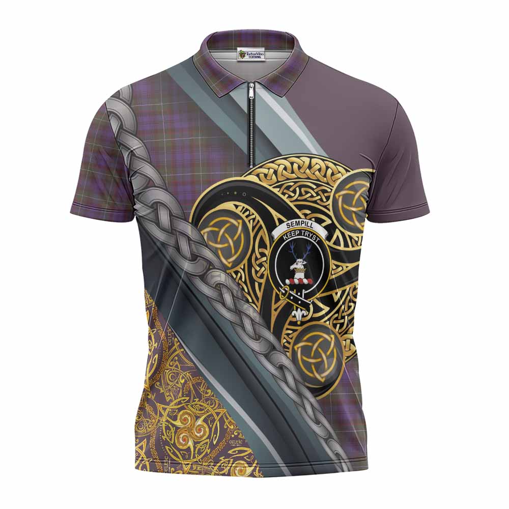Sempill (Semple) Tartan Crest Zipper Polo Shirt Scottish Triskele Celtic