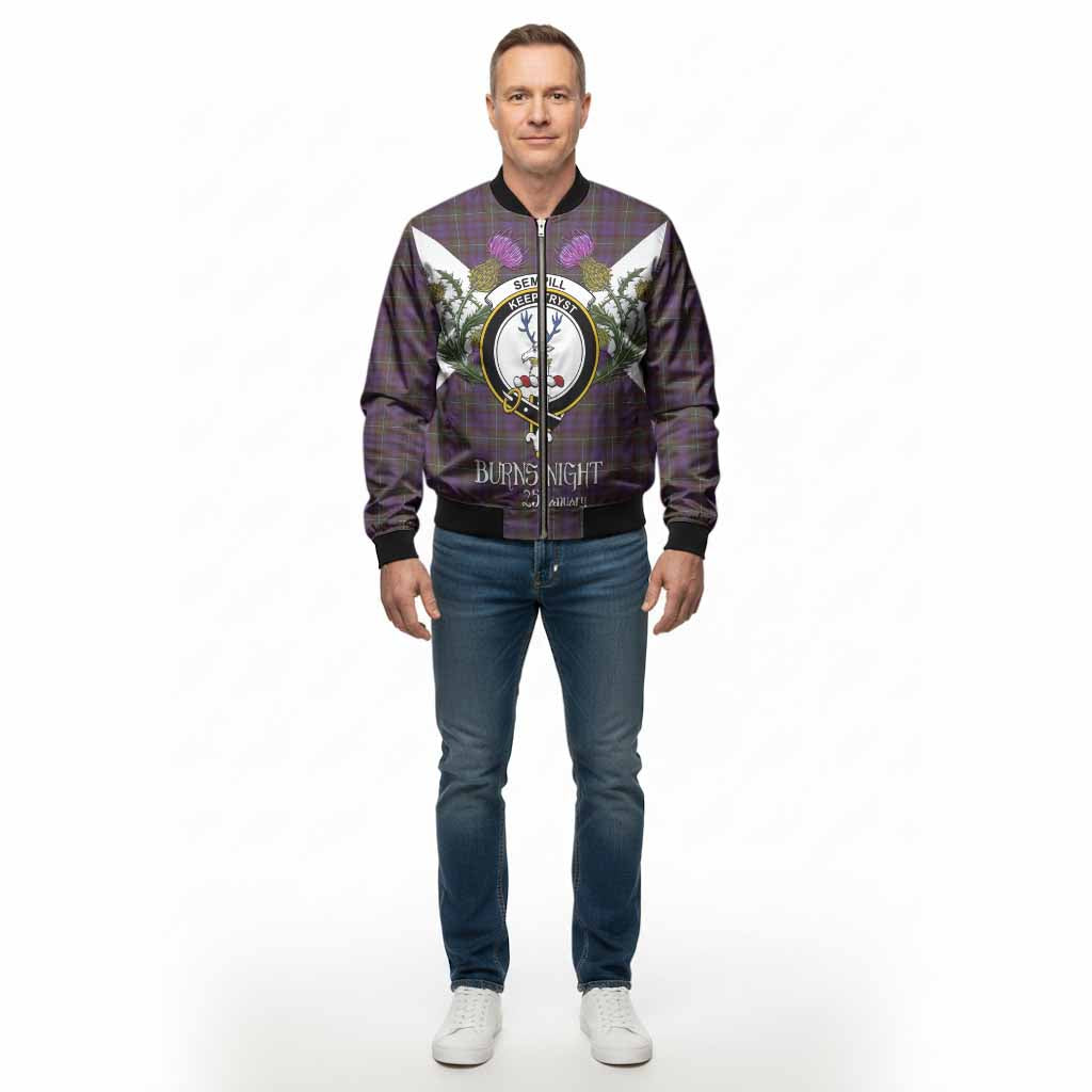 Sempill (Semple) Tartan Family Crest Bomber Jacket Scottish Burns Night Thistle Floral