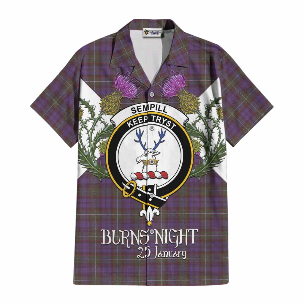 Sempill (Semple) Tartan Family Crest Cotton Hawaiian Shirt Scottish Burns Night Thistle Floral