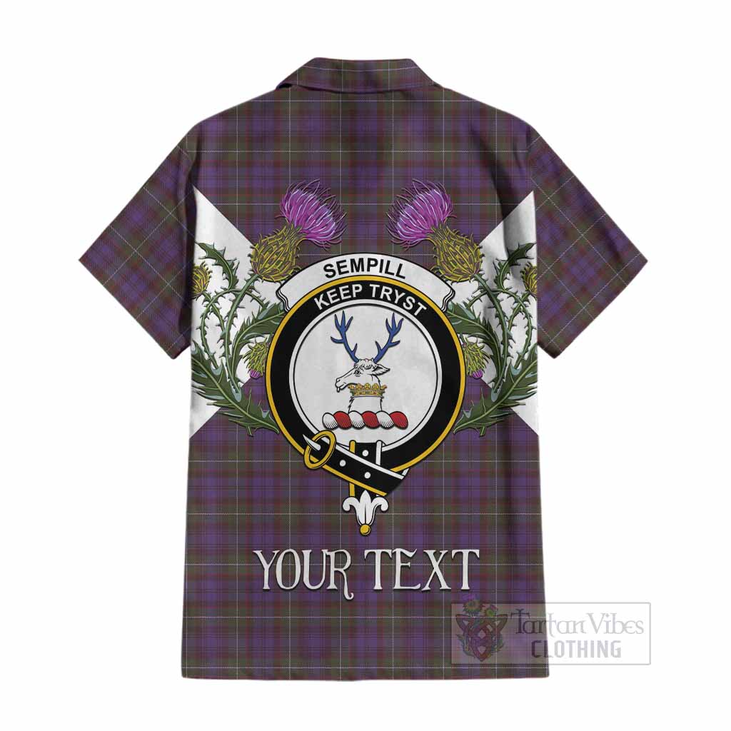 Sempill (Semple) Tartan Family Crest Cotton Hawaiian Shirt Scottish Burns Night Thistle Floral