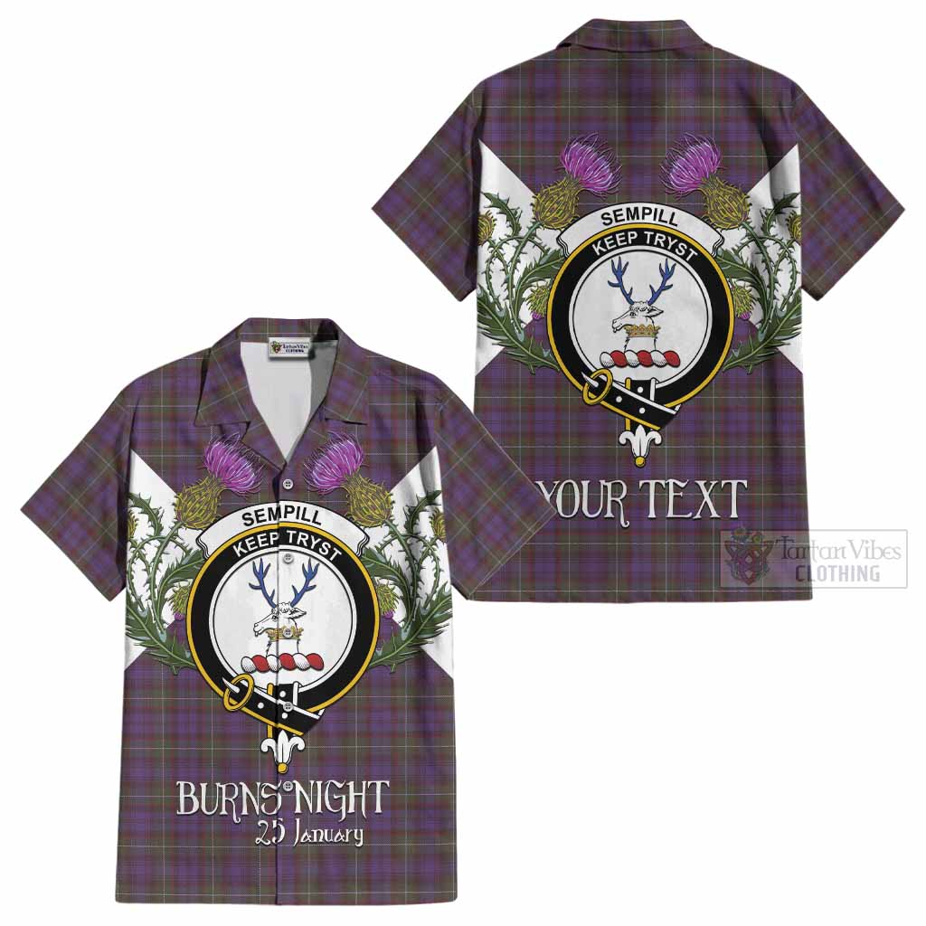 Sempill (Semple) Tartan Family Crest Cotton Hawaiian Shirt Scottish Burns Night Thistle Floral