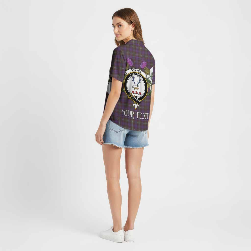 Sempill (Semple) Tartan Family Crest Cotton Hawaiian Shirt Scottish Burns Night Thistle Floral